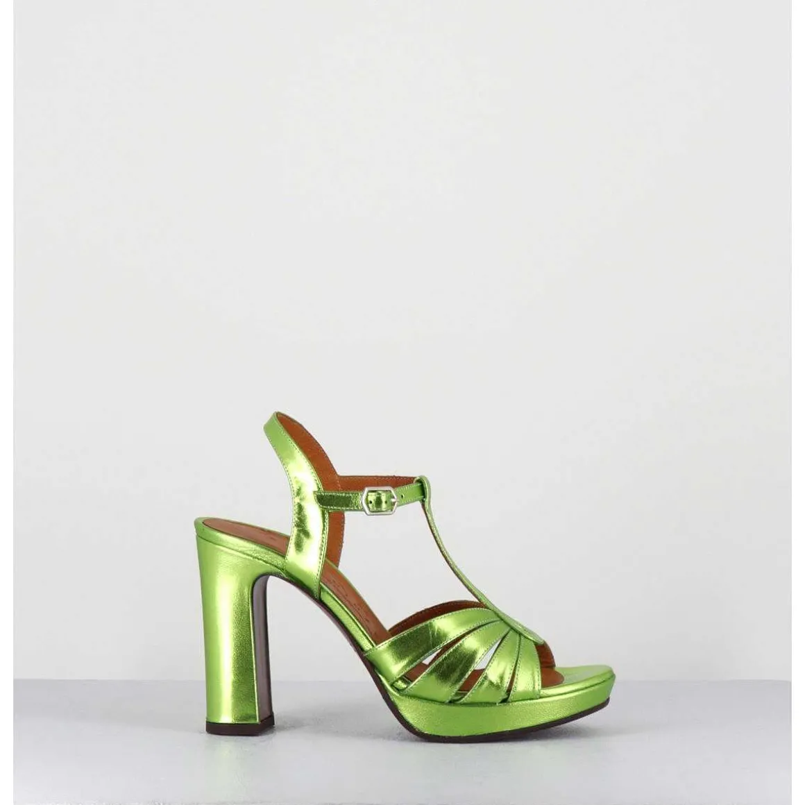 Sandales Salome Talon Haut Cuir Metallise Vert - Cafra Citroen Lima