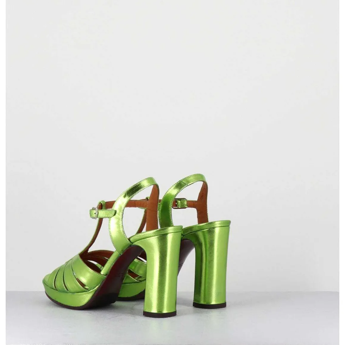 Sandales Salome Talon Haut Cuir Metallise Vert - Cafra Citroen Lima