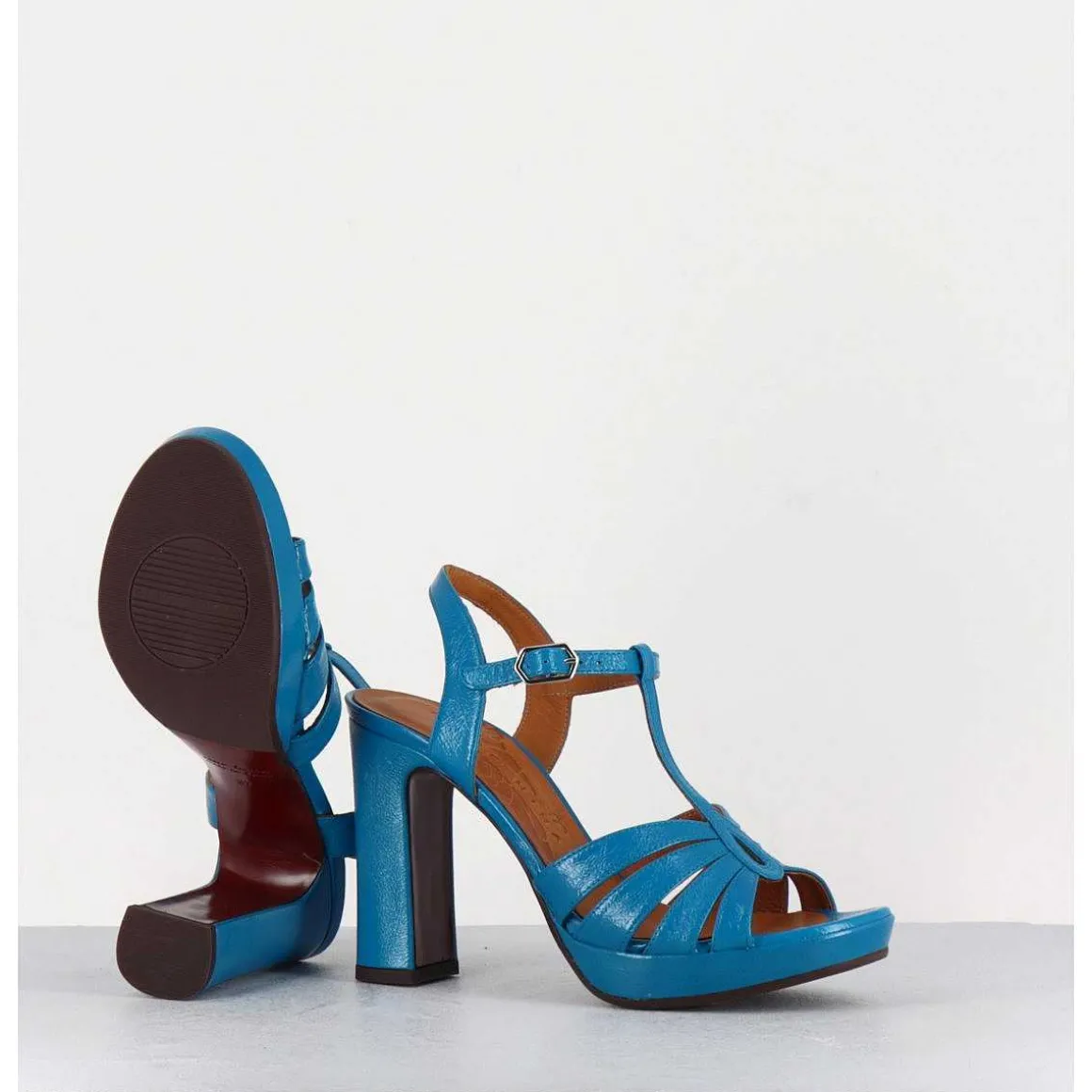 Sandales Salome Talon Haut Naplak Bleu - Cafra Ferrari Blue