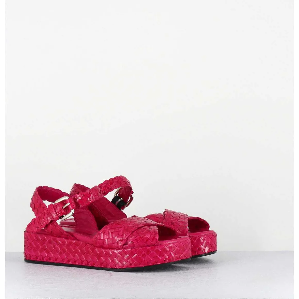 Sandales Semelle Epaisse En Cuir Tresse Rose Indien - Vero24 Lirio