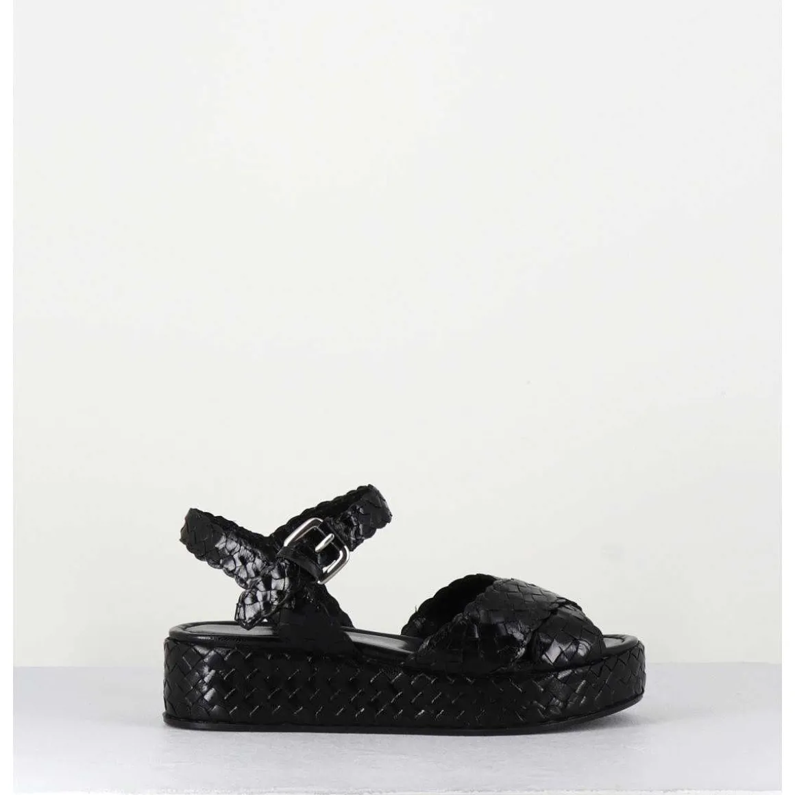 Sandales Semelle Epaisse En Cuir Tresse Noir - Vero24 Nero