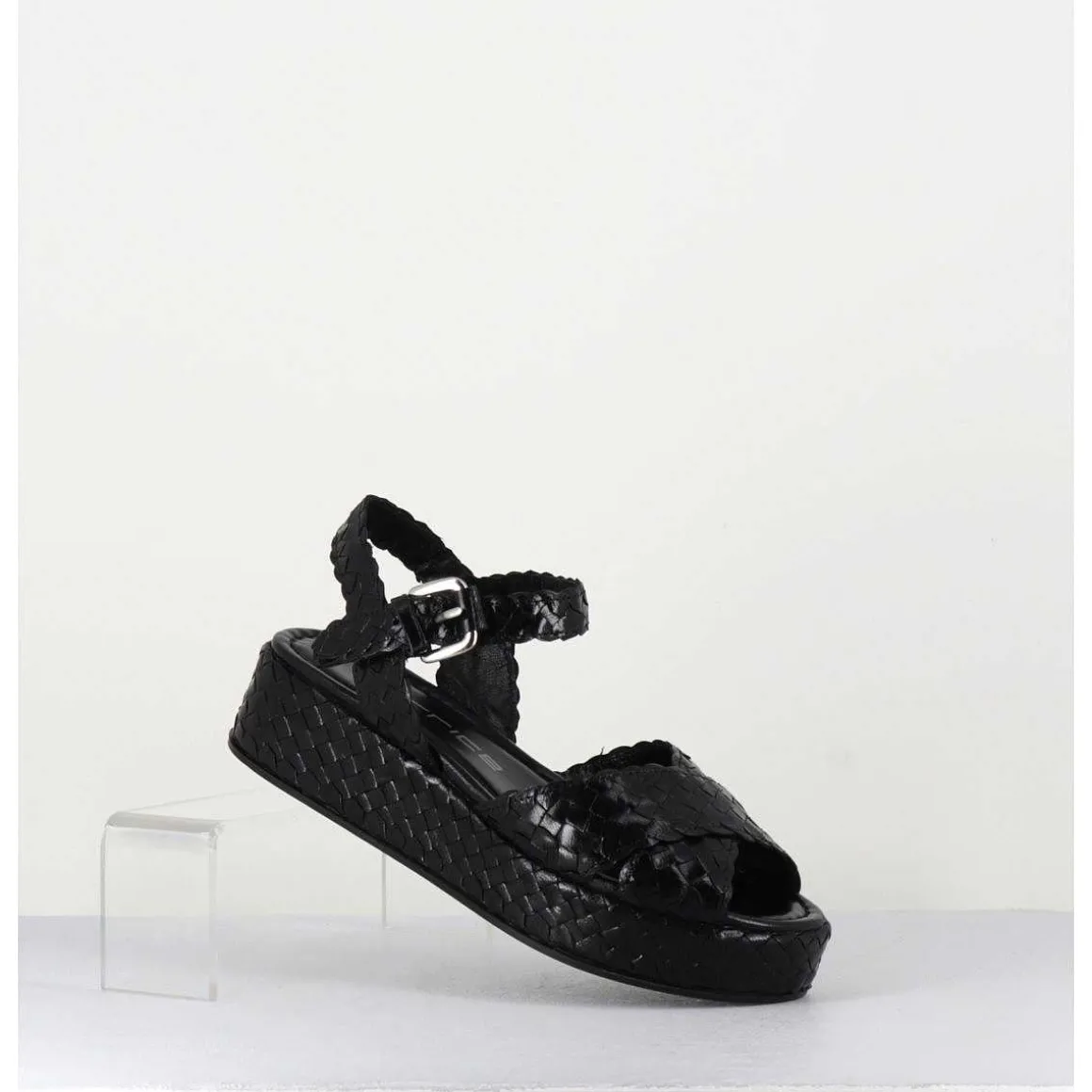 Sandales Semelle Epaisse En Cuir Tresse Noir - Vero24 Nero