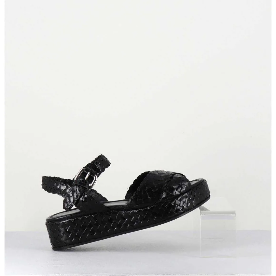 Sandales Semelle Epaisse En Cuir Tresse Noir - Vero24 Nero