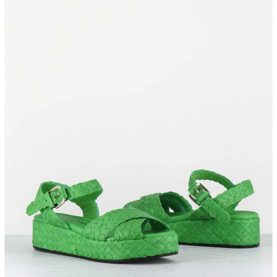 Sandales Semelle Epaisse En Cuir Tresse Vert Pomme - Vero24 Kiwi