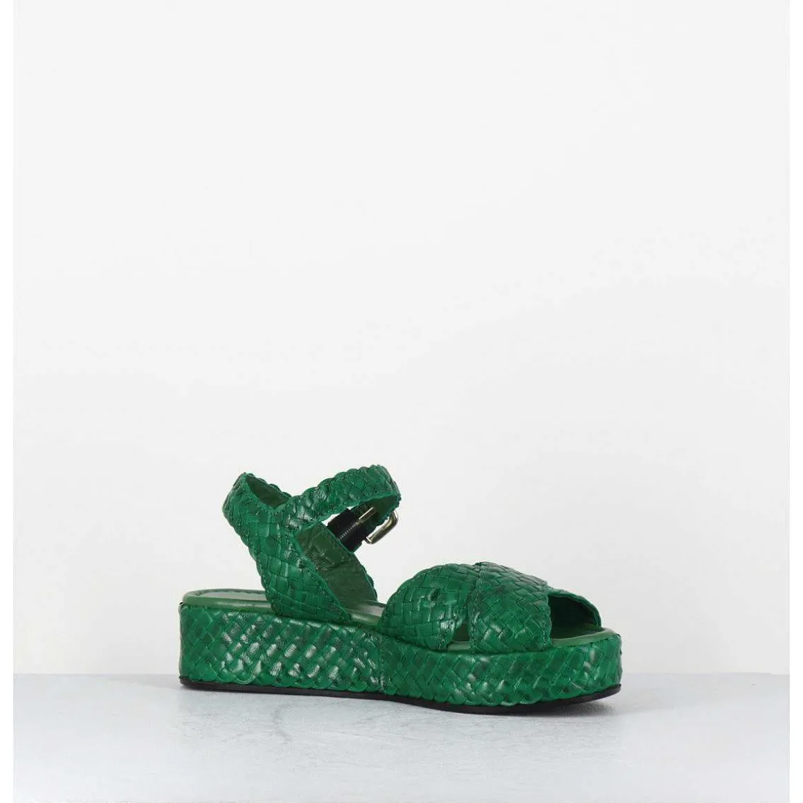 Sandales Semelle Epaisse En Cuir Tresse Vert - Vero24 Mela