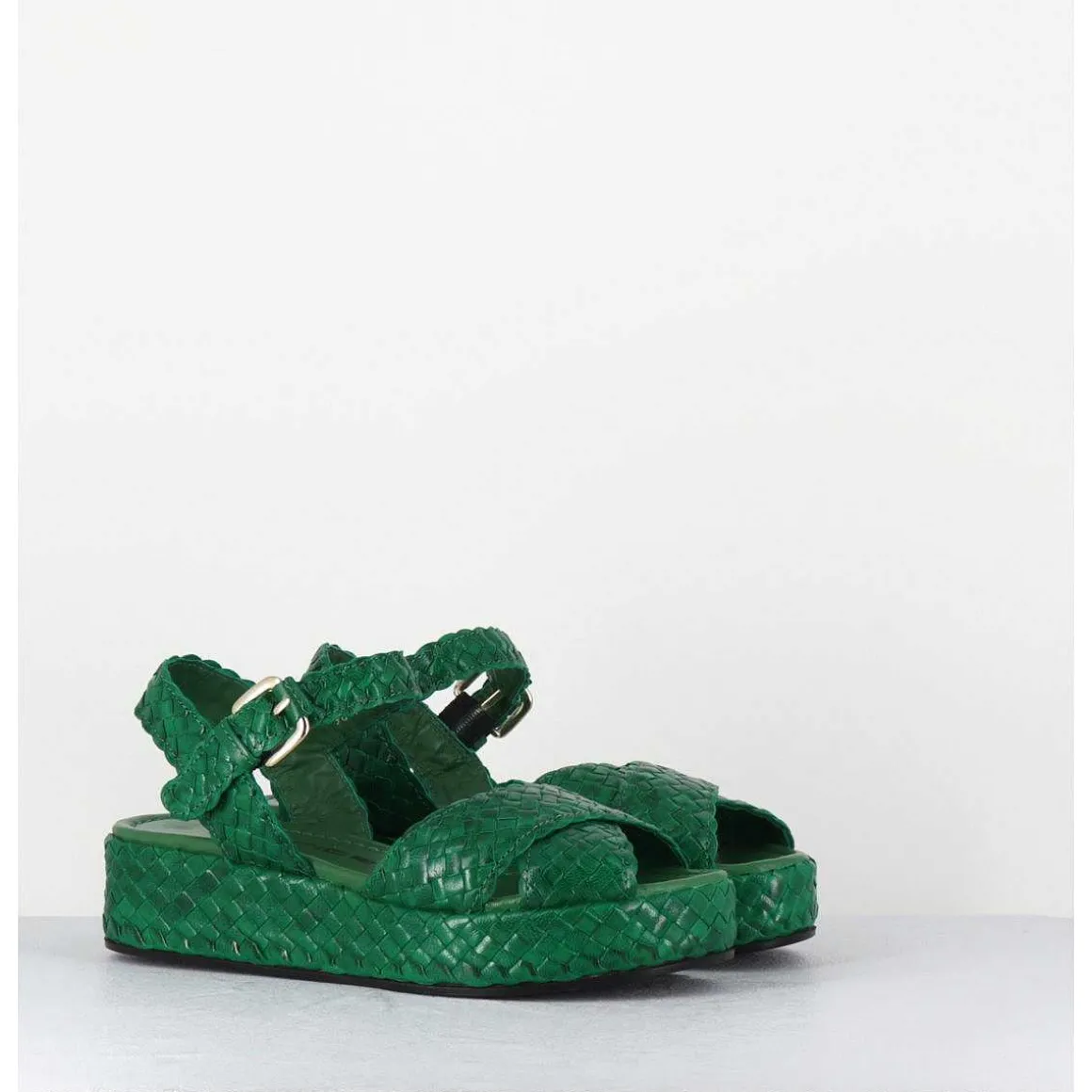 Sandales Semelle Epaisse En Cuir Tresse Vert - Vero24 Mela