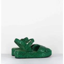 Sandales Semelle Epaisse En Cuir Tresse Vert - Vero24 Mela