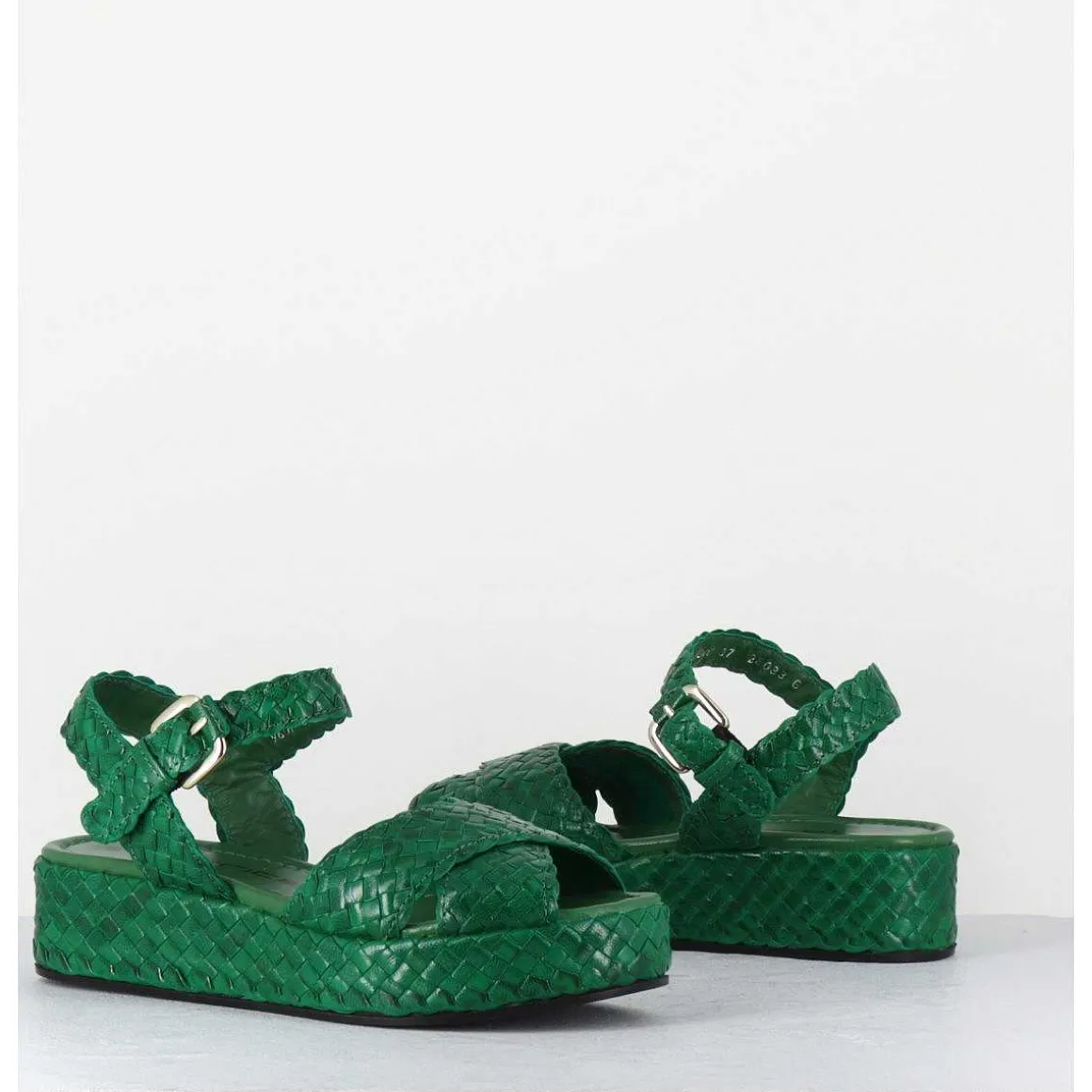 Sandales Semelle Epaisse En Cuir Tresse Vert - Vero24 Mela