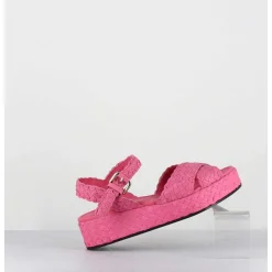 Sandales Semelle Epaisse En Cuir Tresse Rose Bonbon - Vero24 Fresa