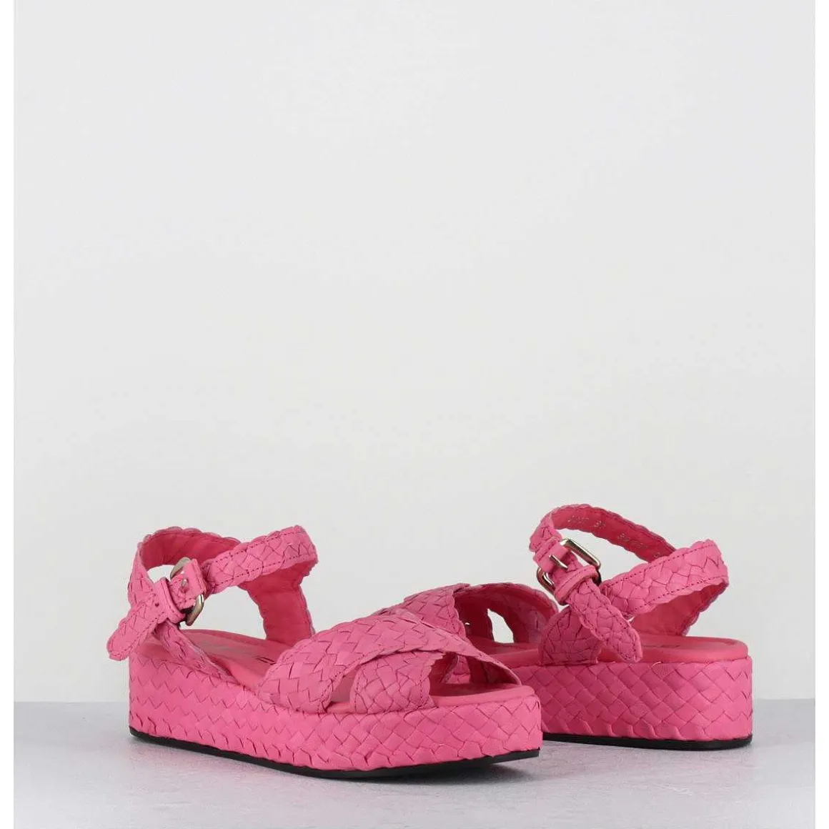 Sandales Semelle Epaisse En Cuir Tresse Rose Bonbon - Vero24 Fresa