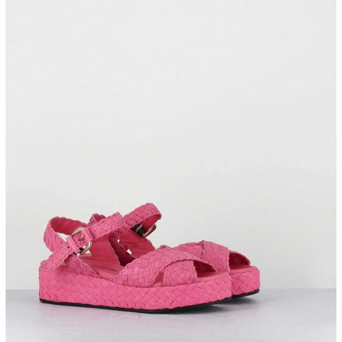 Sandales Semelle Epaisse En Cuir Tresse Rose Bonbon - Vero24 Fresa