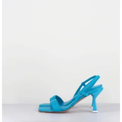 Sandales Slingback Bout Carre En Cuir Bleu - Milena Nappa Danube