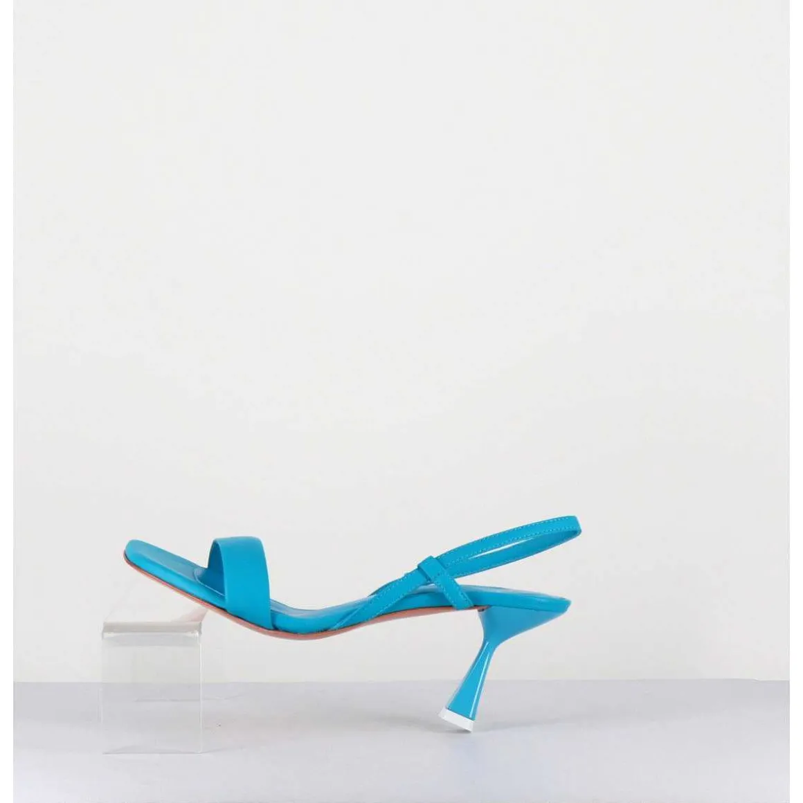 Sandales Slingback Bout Carre En Cuir Bleu - Milena Nappa Danube