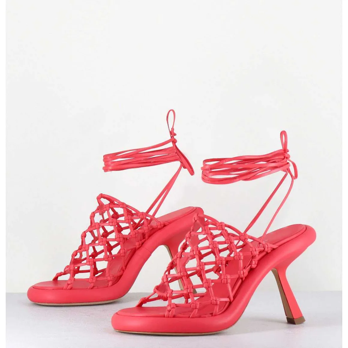 Sandales Talon Destructure En Cuir Tresse Rose - 1C6962D Bright Red