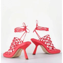 Sandales Talon Destructure En Cuir Tresse Rose - 1C6962D Bright Red