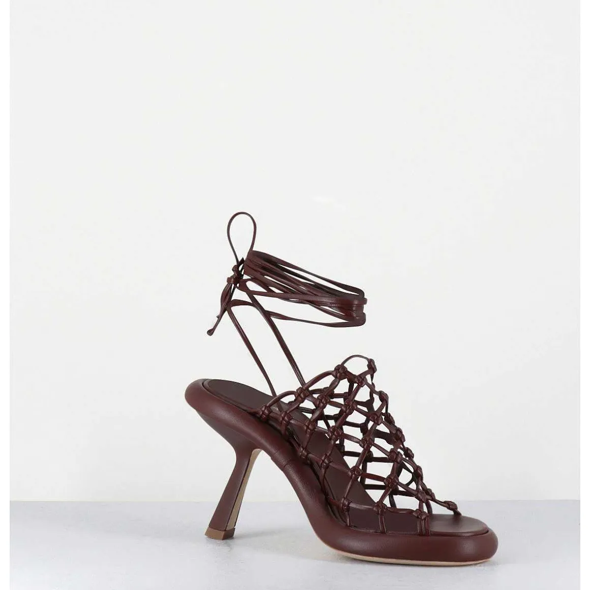Sandales Talon Destructure En Cuir Tresse Chocolat - 1C6962D Knot Brown