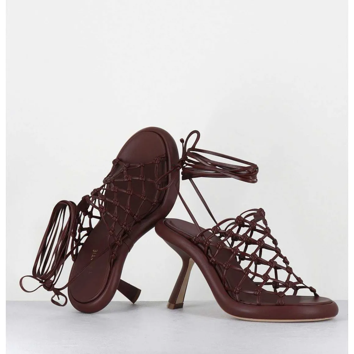 Sandales Talon Destructure En Cuir Tresse Chocolat - 1C6962D Knot Brown