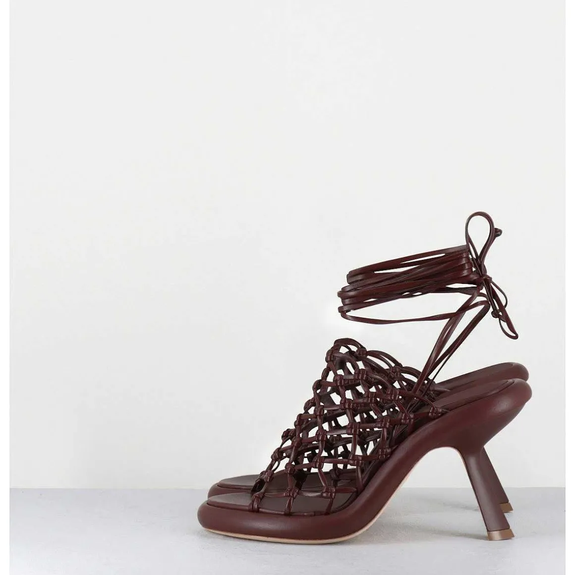 Sandales Talon Destructure En Cuir Tresse Chocolat - 1C6962D Knot Brown