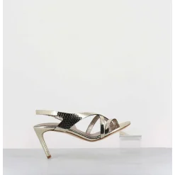 Sandales Talon Fin Slingback En Cuir Metallise Dore - 11527 Viper Platino