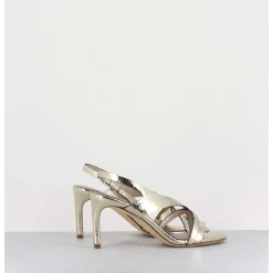 Sandales Talon Fin Slingback En Cuir Metallise Dore - 11527 Viper Platino