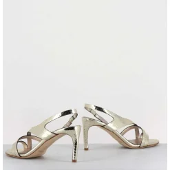 Sandales Talon Fin Slingback En Cuir Metallise Dore - 11527 Viper Platino