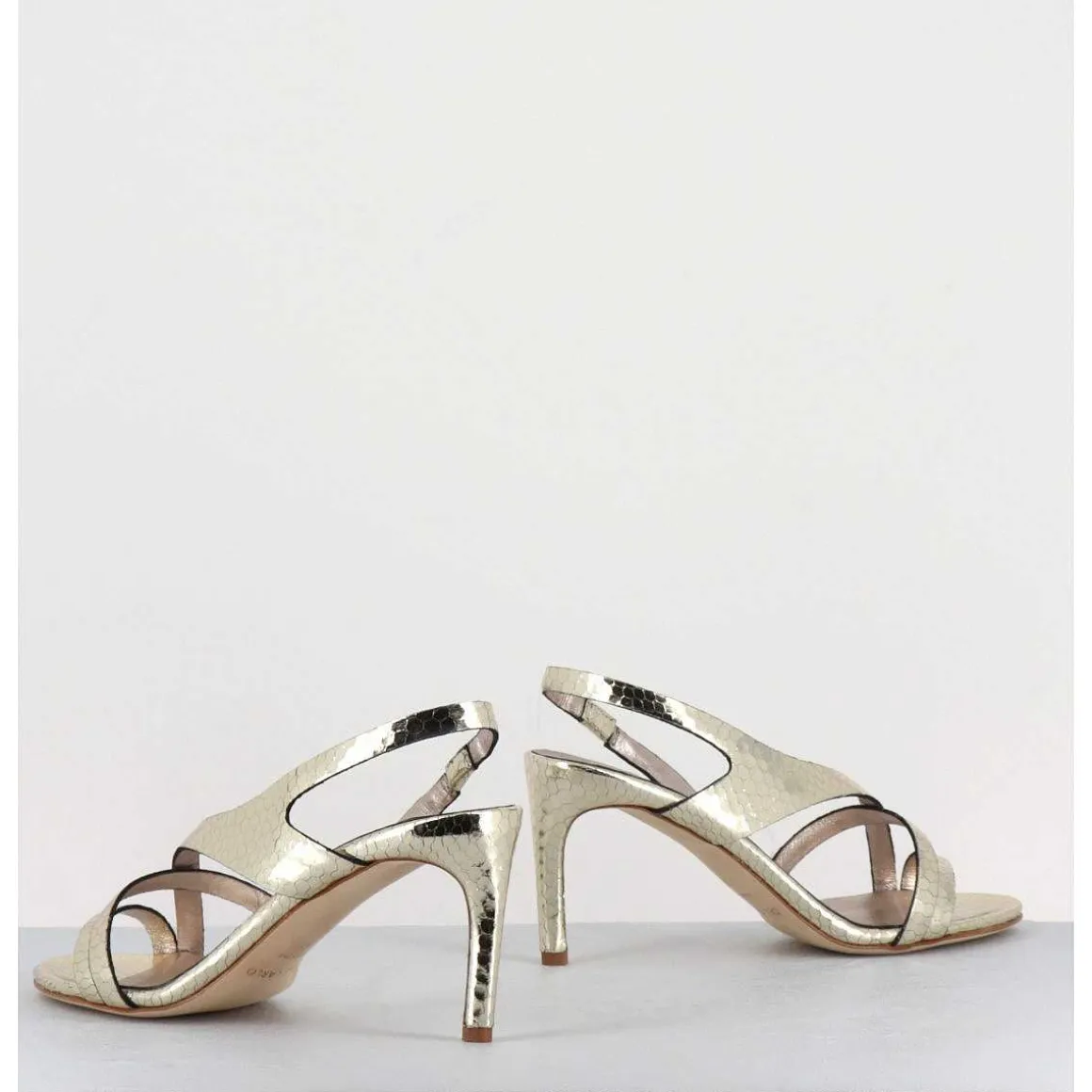 Sandales Talon Fin Slingback En Cuir Metallise Dore - 11527 Viper Platino