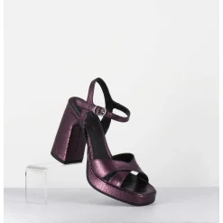 Sandales Talon Haut A Plateforme En Cuir Craquele Prune - Suma2 Crak Prugna