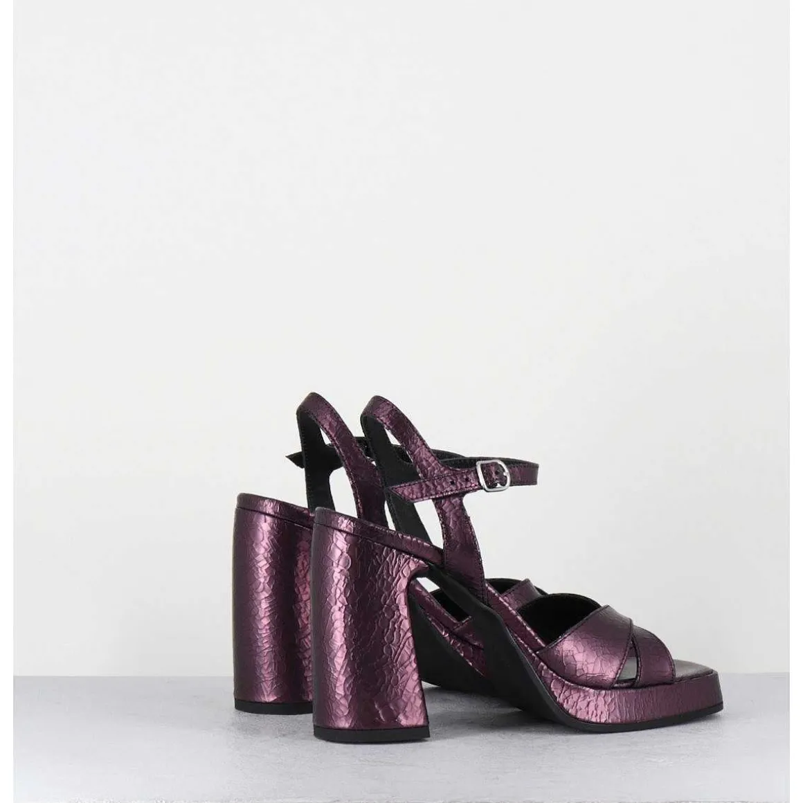 Sandales Talon Haut A Plateforme En Cuir Craquele Prune - Suma2 Crak Prugna