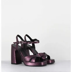 Sandales Talon Haut A Plateforme En Cuir Craquele Prune - Suma2 Crak Prugna