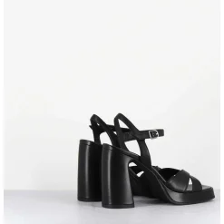 Sandales Talon Haut A Plateforme En Cuir Noir - Suma3 Fular Nero