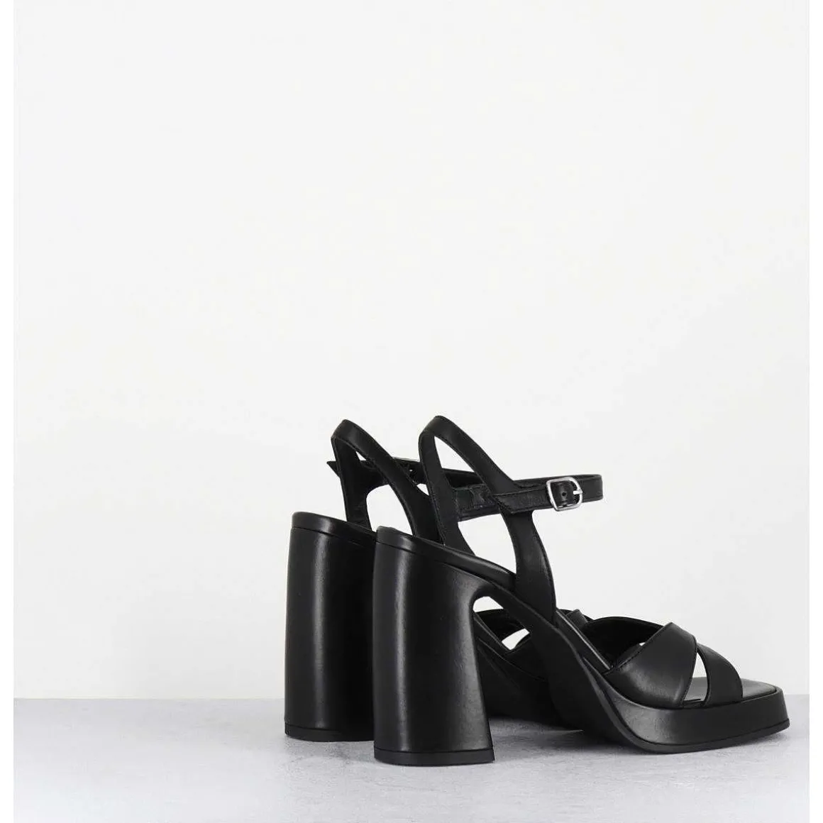 Sandales Talon Haut A Plateforme En Cuir Noir - Suma3 Fular Nero