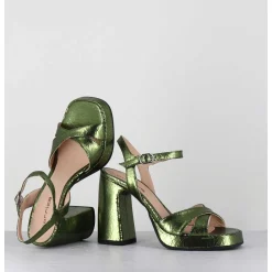 Sandales Talon Haut A Plateforme En Cuir Craquele Vert - Suma1 Crak Menta