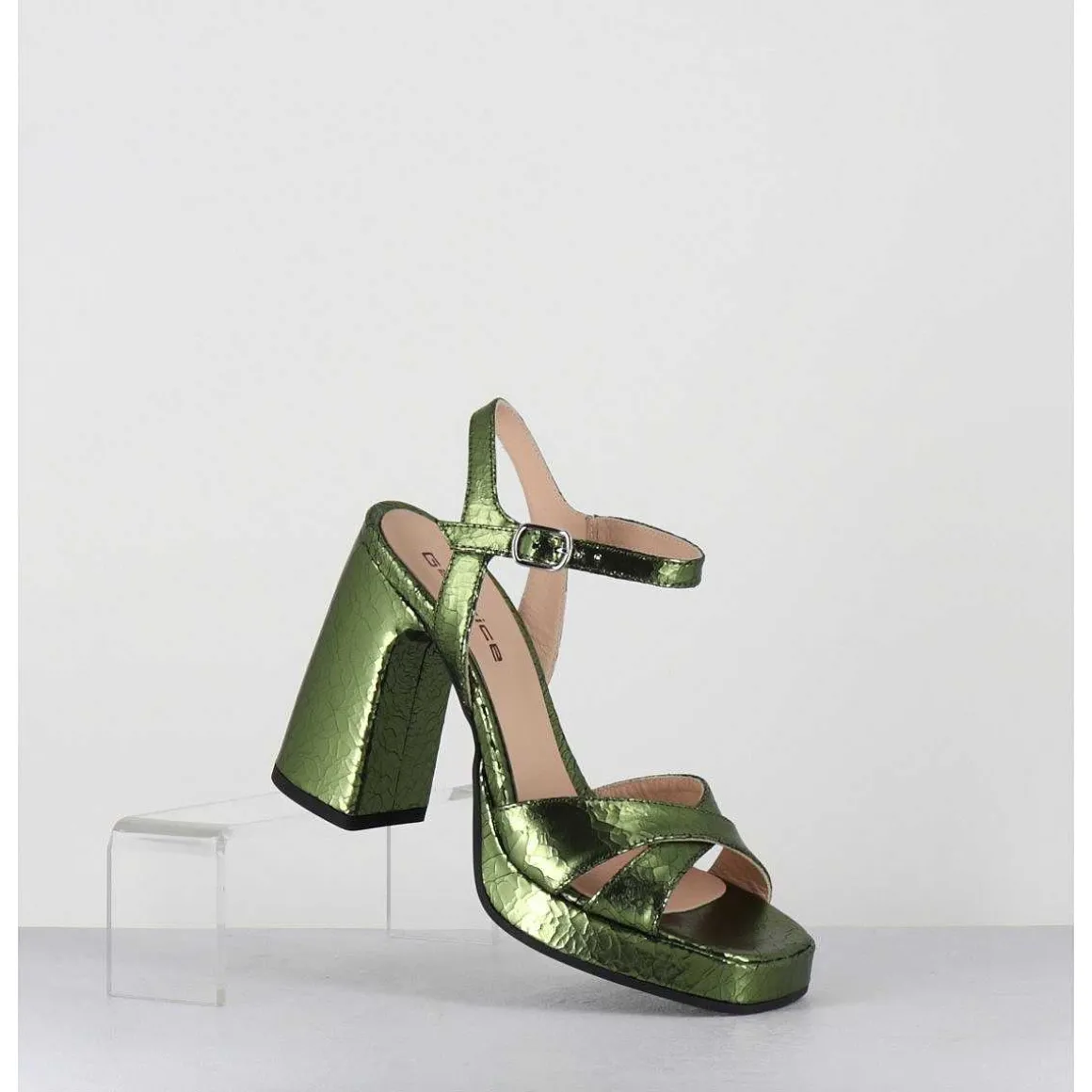 Sandales Talon Haut A Plateforme En Cuir Craquele Vert - Suma1 Crak Menta