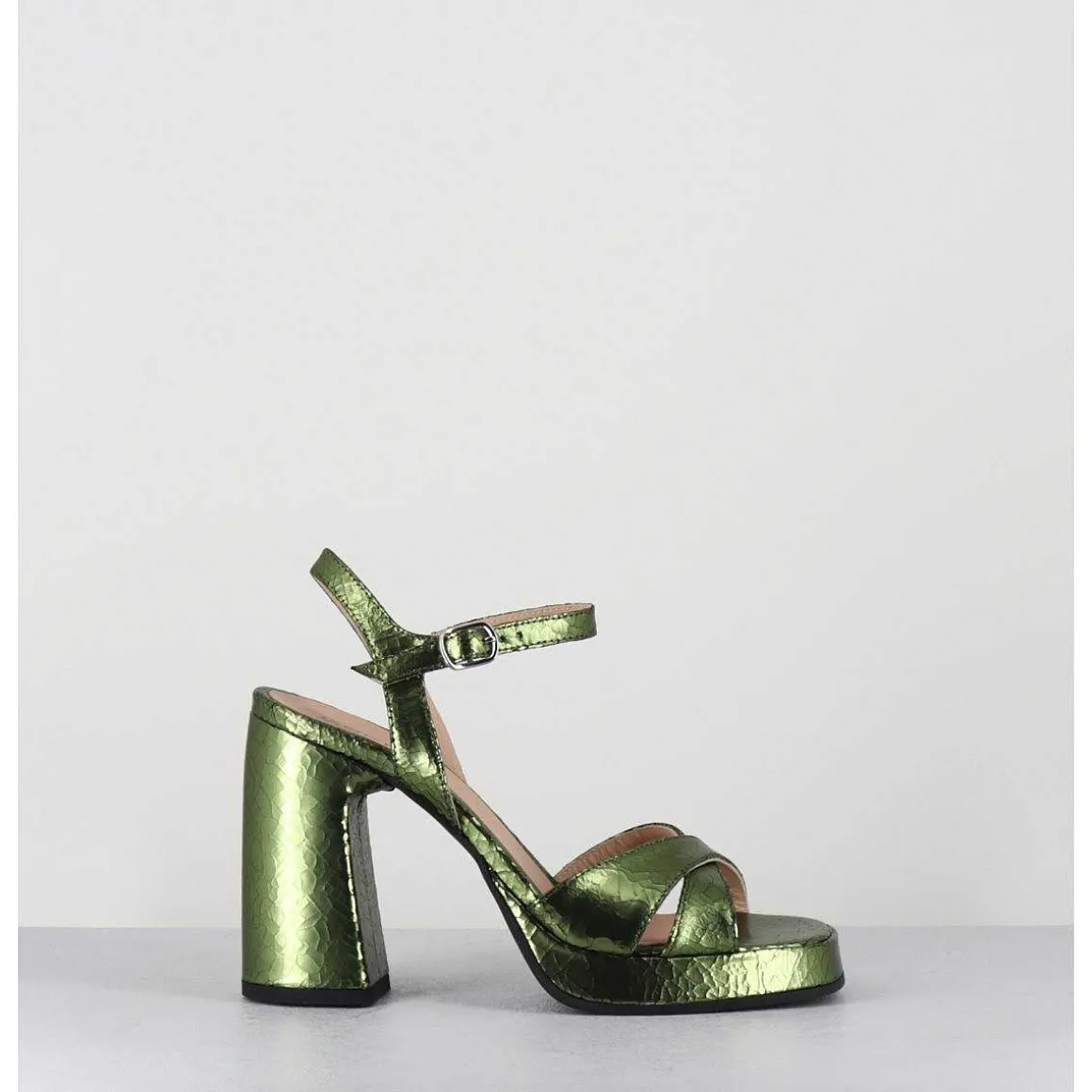 Sandales Talon Haut A Plateforme En Cuir Craquele Vert - Suma1 Crak Menta