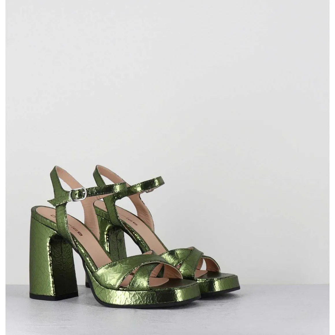 Sandales Talon Haut A Plateforme En Cuir Craquele Vert - Suma1 Crak Menta