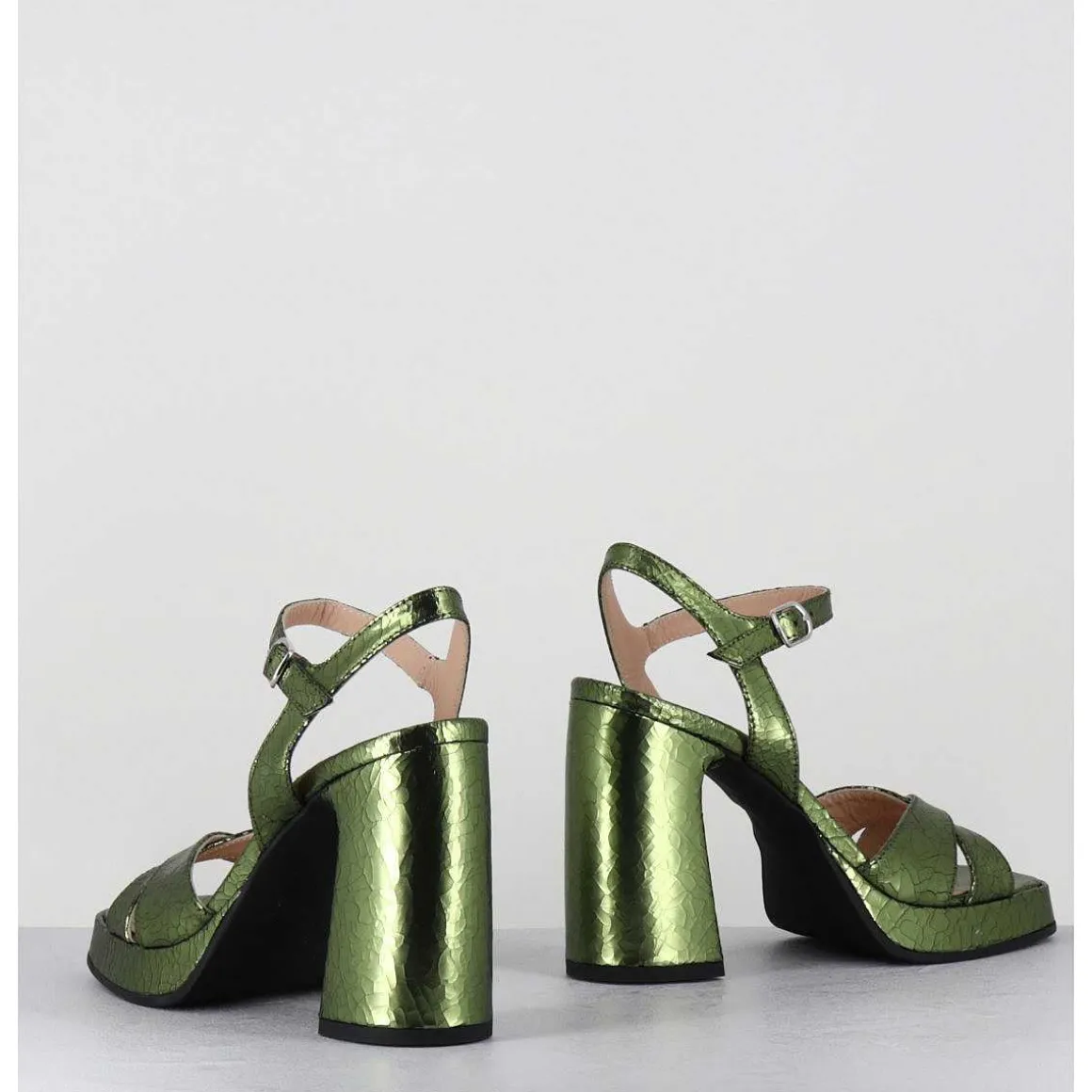 Sandales Talon Haut A Plateforme En Cuir Craquele Vert - Suma1 Crak Menta