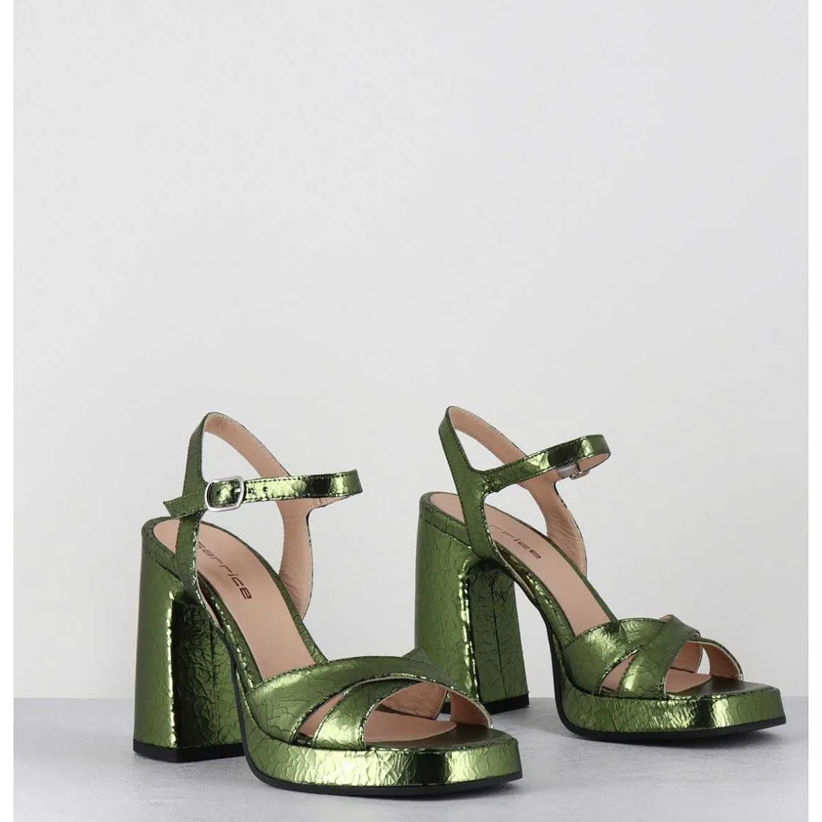 Sandales Talon Haut A Plateforme En Cuir Craquele Vert - Suma1 Crak Menta