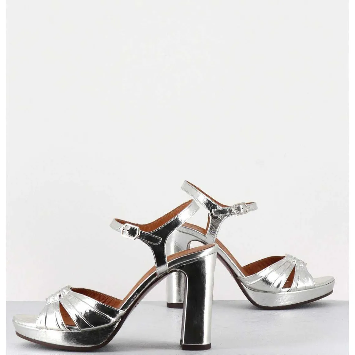 Sandales Talon Haut Cuir Metallise Argent - Chiva Porsche Silver