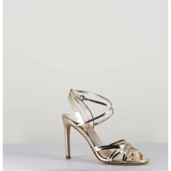 Sandales Talon Haut Cuir Imprime Serpent Dore - 11119 Viper Platino
