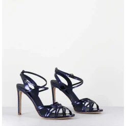 Sandales Talon Haut Cuir Imprime Serpent Bleu Nuit - 11119 Viper Oceano