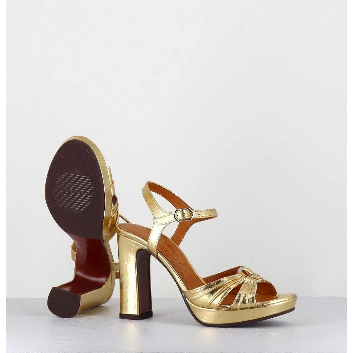 Sandales Talon Haut Cuir Metallise Or - Chiva Porsche Gold