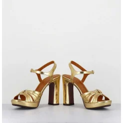 Sandales Talon Haut Cuir Metallise Or - Chiva Porsche Gold