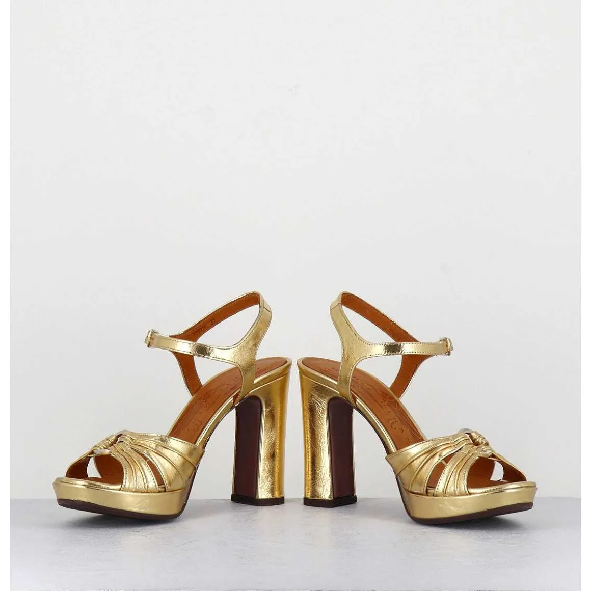 Sandales Talon Haut Cuir Metallise Or - Chiva Porsche Gold