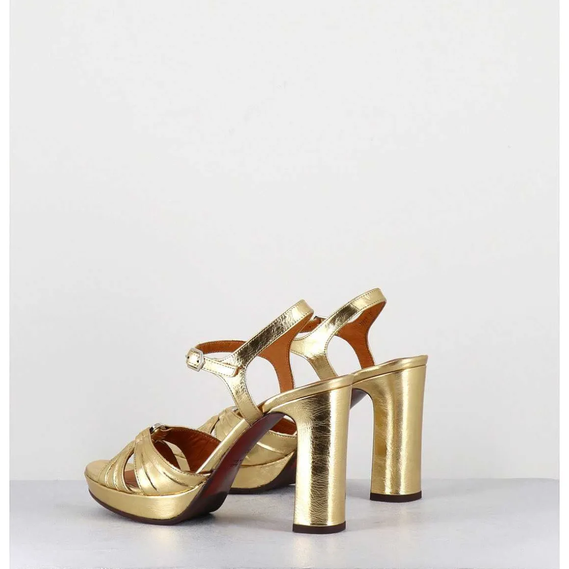 Sandales Talon Haut Cuir Metallise Or - Chiva Porsche Gold