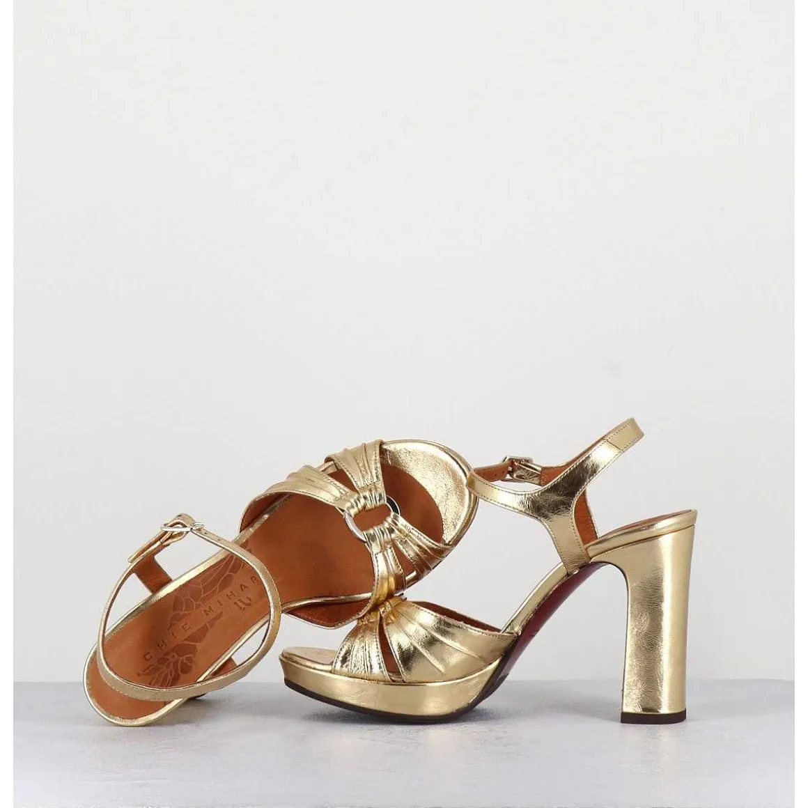 Sandales Talon Haut Cuir Metallise Or - Chiva Porsche Gold