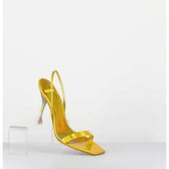 Sandales Talon Haut Cuir Metal Jaune Iridescent - Nischia Cosmo Lime