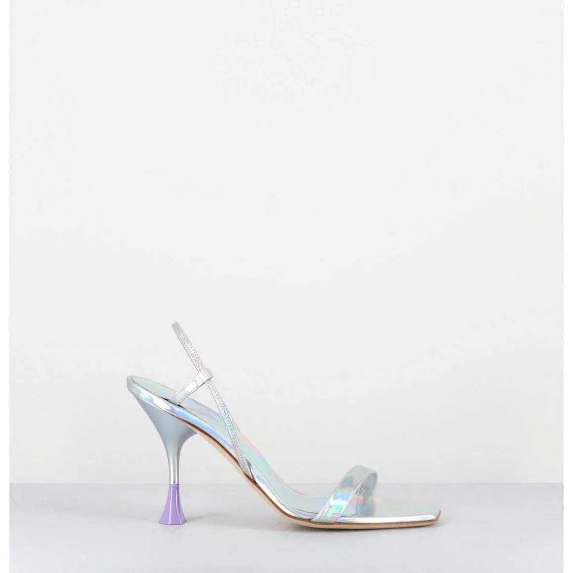 Sandales Talon Haut Cuir Metal Argent Iridescent - Ischia Cosmo Silver