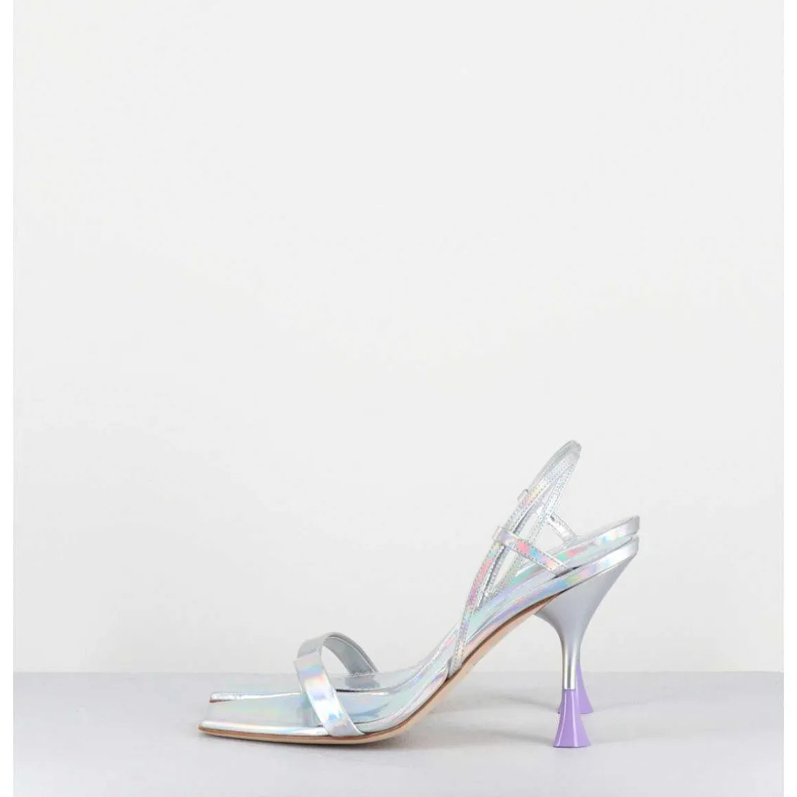 Sandales Talon Haut Cuir Metal Argent Iridescent - Ischia Cosmo Silver