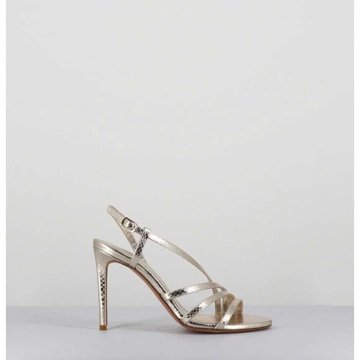 Sandales Talon Haut Multi-Brides Cuir Metallise Dore - Korni Whips Oro