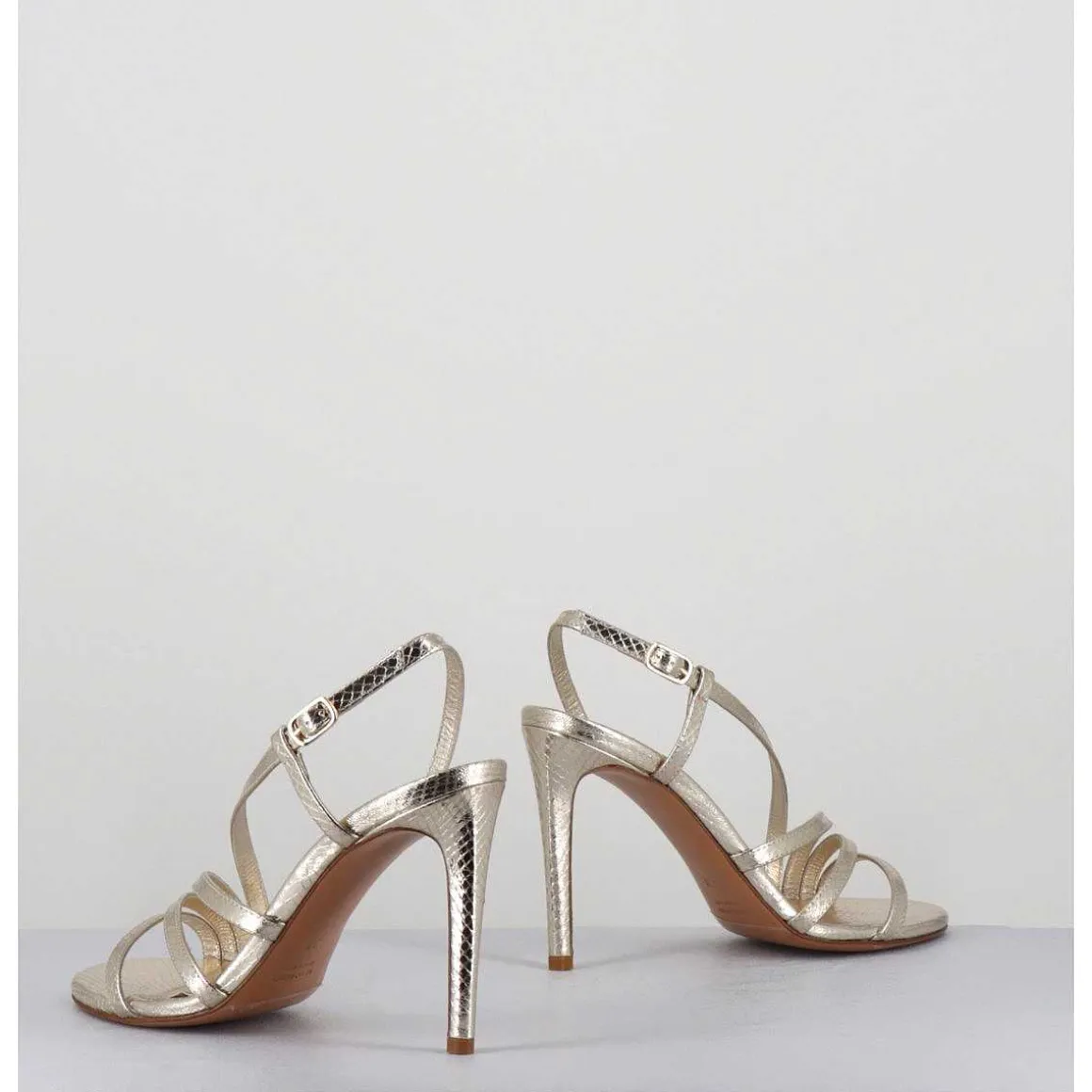 Sandales Talon Haut Multi-Brides Cuir Metallise Dore - Korni Whips Oro